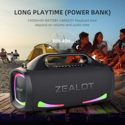 ZEALOT Bluetooth Speaker, 120W Booming Sound Speakers Wireless, Dual Pairing, XBass, 24000mAh, EQ,Fast Charge, Portable Outdoor Waterproof Speaker for Camping,Pool, Beach, and Party - color: black