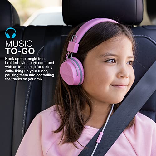JLab JBuddies Studio on-Ear Kids Wired Headphones with mic, Volume Limiter, Foldable, Adjustable, Noise Isolation, Pink - color: Pink, size: Headphones