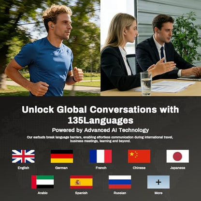 NE55 AI Translation Earbuds Real-Time, 135+ Languages Translator, Open Ear Wireless Bluetooth 6.0 Clip on Earbuds, Waterproof Open Ear Headphones with 52H Playtime, for Travel Work Meeting (Purple) - color: Purple