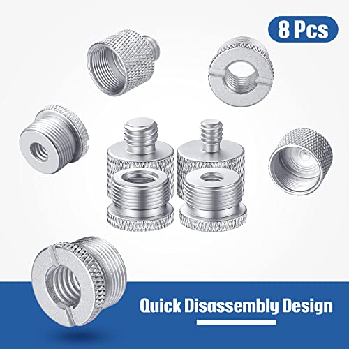 8 Pcs Mic Stand Adapter 5/8 Female to 3/8 Male, 3/8 Female to 5/8 Male, 5/8 to 1/4 and 1/4 to 5/8 Screw Mic Thread Adapter Set for Microphone(Silver) - color: Silver