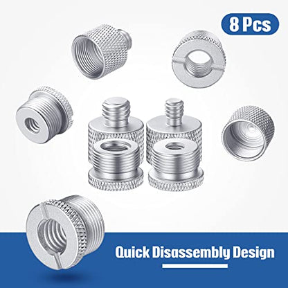 8 Pcs Mic Stand Adapter 5/8 Female to 3/8 Male, 3/8 Female to 5/8 Male, 5/8 to 1/4 and 1/4 to 5/8 Screw Mic Thread Adapter Set for Microphone(Silver) - color: Silver