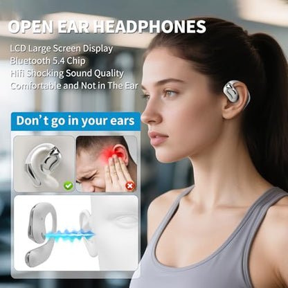 Open Ear Headphones with Touchscreen, Over Ear Bluetooth Earbuds, White - color: White