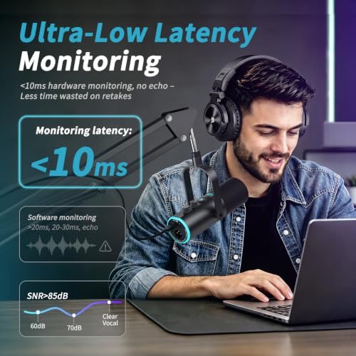 PUPGSIS XLR/USB Podcast Microphone, Gaming Mic with Mute Button, Reverb Effects, Noise Cancellation, Boom Arm Stand, Headphones Jack, Dynamic Microphone for Streaming/Recording/Gaming/Vocal-Black - size: With Boom Arm