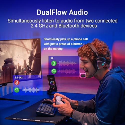 ASUS ROG Delta II Wireless Gaming Headset with Detachable Mic – Black | Tri-Mode (BT 2.4GHz via ROG SpeedNova, 3.5mm), 50mm Titanium Drivers, 110hr Battery, DualFlow Audio for PC, Switch, PS5, Xbox - color: Black