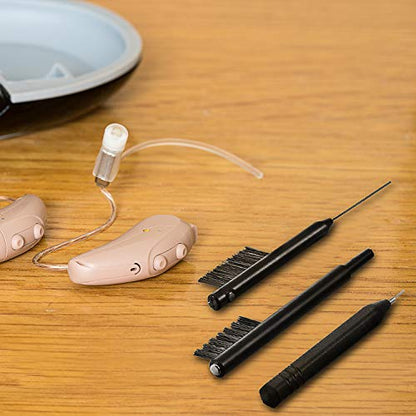 Mudder 7 Pieces Hearing Aid Cleaning Kit, Earbuds Headphones Cleaner Brush Set with Velvet Bag, Hearing Aid Cleaning Tools with Magnet Pick for Aids, Earbuds, Gift for Elderly