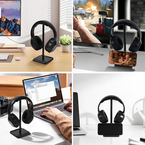 Headphone Stand, Headset Holder with Phone Holder for Desk Office Gaming | TPU-Padded Headrest, Aluminum Pole, Anti-Slip ABS Base, Universal Earphone Stand, 1 Pack Black - color: Black