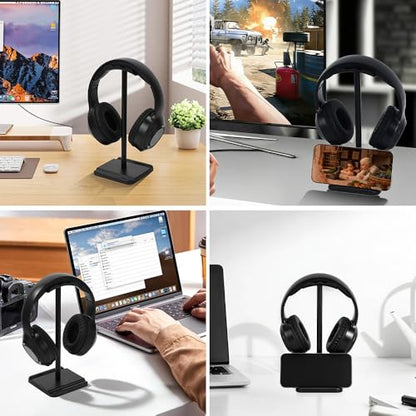Headphone Stand, Headset Holder with Phone Holder for Desk Office Gaming | TPU-Padded Headrest, Aluminum Pole, Anti-Slip ABS Base, Universal Earphone Stand, 1 Pack Black - color: Black