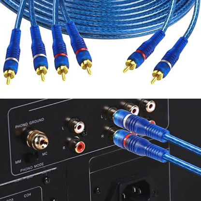 MEIRIYFA RCA Car Audio Cable Y Splitter Adapter Cord 2 Channel to 4 Channel RCA Car Audio Interconnect Cable 2 Male to 4 Male Twisted Pair Cable OFC Full Shielded with Noise Reduction (5M) - size: 5 meters