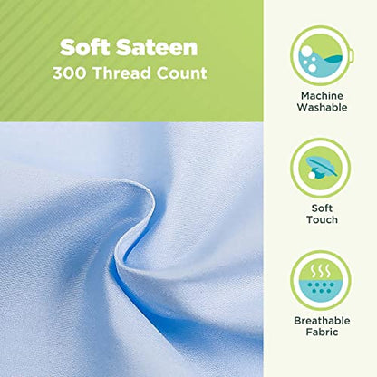 Cotton Neck Roll Pillowcase - Hypoallergenic and Smooth Natural Fabric Pillow Protector - Soft and Breathable Sateen Weave Pillow Cover with Enclosed Sleeve Design - Made in USA - Blue, 4" x 12" - color: Blue (Sateen Weave), size: 4" x 12"