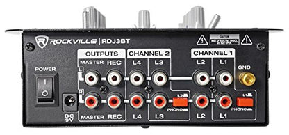 Rockville RDJ3BT 2 Channel DJ Mixer with USB, Bluetooth, Talkover, 4 Line Inputs | 4 RCA Line Inputs, USB MP3 Player, 1/4" Mic/Headphone Jacks, Cue Monitor, 3-Band EQ, Crossfader, Master/Rec Outputs - style: with bluetooth