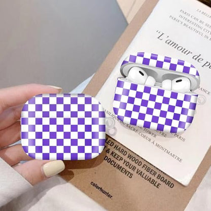 Compatiable for AirPod Pro 2nd/1st Generation Case,Lightweight & Durable Resistant Hard Case with Keychain,Stylish Design AirPod Case Cover for Women(Purple Checker) - color: Purple Checker