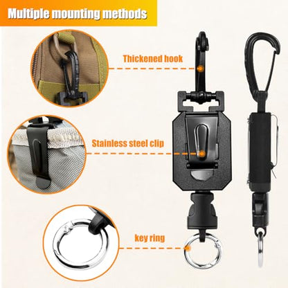 2 Pcs CB Mic Holder Retractable, CB Radio Mount Radio Mic Clip Hanger Holder Lanyard Tether 32" Stainless Steel Cord with Adjustable Mount Kit, D-Ring Mount with Screw, Perfect for Truck Driver