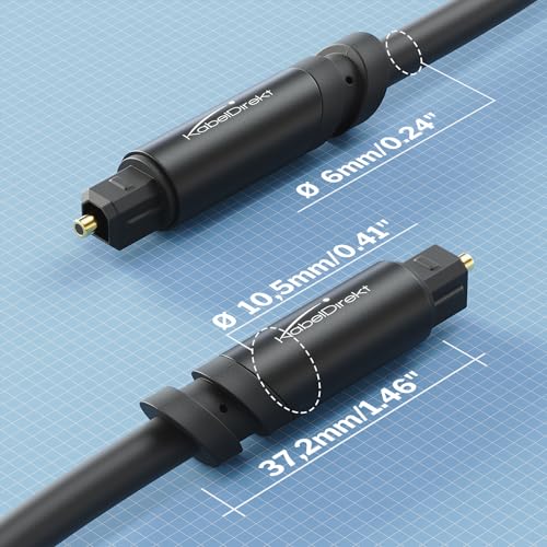 KabelDirekt – TOSLINK Cable – 16ft, Cap – Soundbar | Digital S/PDIF cable, stereos/amps, home cinema, Xbox One/PS4 - color: Black, size: 16ft