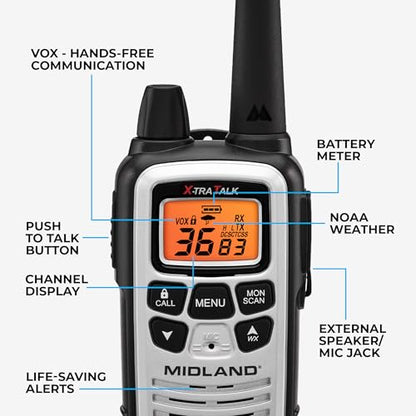 Midland LXT600VP4 FRS Business Walkie Talkies - Long Range 36-Channel Two-Way Radios with Headsets and Charging Base, NOAA Weather Alerts (2-Pack, Gray) - style: 2-Pack, Gray