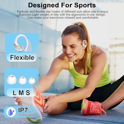 Wireless Earbuds, 75hrs Bluetooth 5.4 Headphone Sport, 2026 Bluetooth Earbuds Deep Bass Over Ear Buds with Earhooks, ENC Noise Cancelling Earphone Mic, IP7 Waterproof for Workout/Running/Gym Sliver - color: Sliver