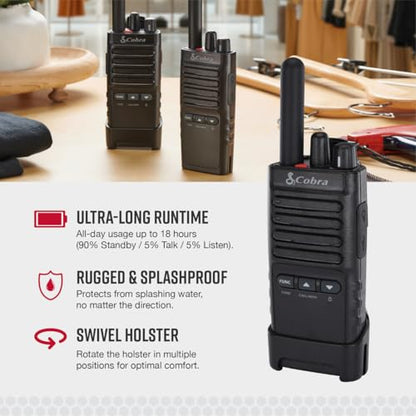 Cobra PX652 Professional Walkie Talkies, Rechargeable, 22 Channels | 300,000 sq. ft/25 Floor Range, Dust Protected & Splashproof (IP54 rating), Headsets and Chargers Included (2-Pack) - style: PX650 - 2 Pack