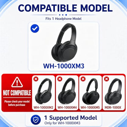 Replacement Ear Pads for Sony WH-1000XM3 Headphones, Ear Cushions for WH1000XM3, Extra Thick Earpads, Headphone Pads with Protein Leather＆Memory Foam, Replacement Cushions - color: Black