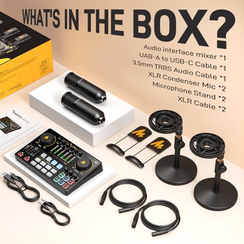 MAONO E2 Gen2B Podcast Equipment Bundle for 2, Dual XLR Condenser Mic Mixer