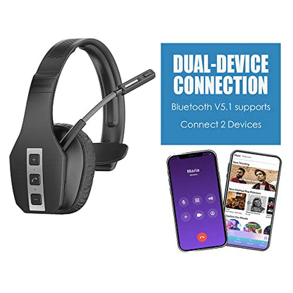 Conambo Trucker Bluetooth Headset with CVC8.0 Three Microphone Noise Cancelling 35Hrs HD Talktime Wireless Handsfree Headset with Mute Button for Driver Office