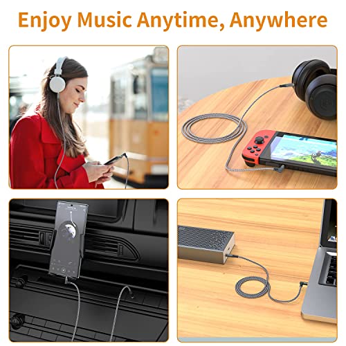2 Pack Aux Cable, 10ft TRS Auxiliary Cables 90 Degree Right 3.5mm Nylon Braided 1/8 AUX Cord for Car Compatible with Stereos, Speaker, iPod iPad Smartphone, Headphones Sony,Echo Dot,Beats- Grey - size: 10 Feet