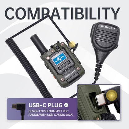 USB-C Speaker Microphone (2-Pack) – Heavy-Duty Remote Mic with Push-to-Talk Button, Noise-Cancelling Compatible PoC Radios 5288, 5288PLUS, G8PLUS G6PLUS
