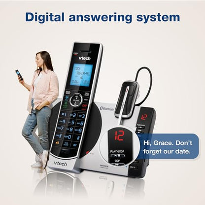 VTech-Cordless Phone with Answering Machine with DECT 6.0 Headset, Bluetooth, Connect to Cell, Caller ID/Call Waiting, Handset Intercom,1,000 Name & Number Phonebook -DS6771-2 Silver/Black - size: Handset + Headset, style: Handset + Headset