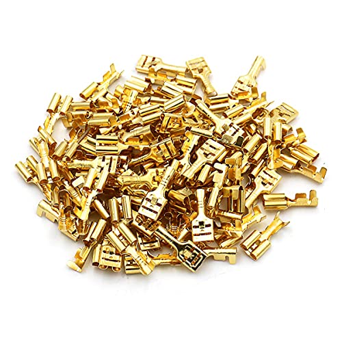 BAOMAIN 100-Pack 6.3mm 1/4" Female Spade Connector Non-Insulated Terminals | Copper 1/4" Non-Insulated Female Connectors with Locking Tab for 18-16 AWG Wire,Ideal for Automotive & DIY Projects