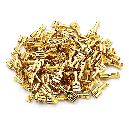 BAOMAIN 100-Pack 6.3mm 1/4" Female Spade Connector Non-Insulated Terminals | Copper 1/4" Non-Insulated Female Connectors with Locking Tab for 18-16 AWG Wire,Ideal for Automotive & DIY Projects