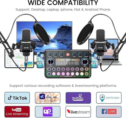 ALSO GO Podcast Equipment Bundle for 2, P99 Recording Studio Equipment | Podcast Microphone Bundle with Voice Changer, Audio Interface for Podcasting, Recording, Streaming, Gaming, Tiktok, Youtube - size: 2x Microphone