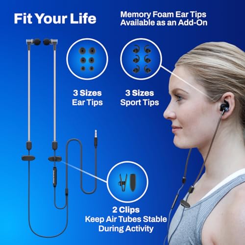 DefenderShield EMF Radiation-Free Earbuds Air Tube Stereo Headphones – Universal Acoustic Headphones Wired Mic & Audio Controls – Secure Fit Wired Earbuds, 3.5mm Jack, Sports Tips & 3 Ear Tip Sizes - style: 3.5mm