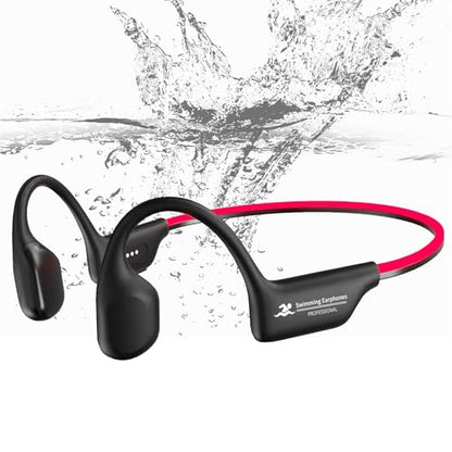 Swimming Headphones, Night Running Bone Conduction Earphones with 6 color LED Strip, Bluetooth 5.4 & IP68 Waterproof/32G MP3 Memory/8H Playtime Wireless Open-Ear Headphones for Swim Cycling Marathon