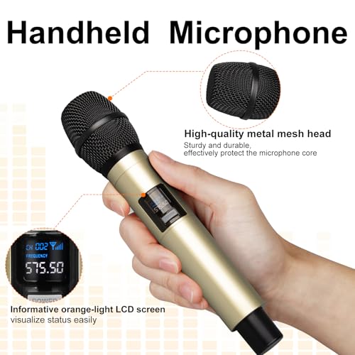 Depusheng DX4 Wireless Microphone with 4 Professional UHF Dynamic Mic Cordless Handheld Microphone System for Karaoke Singing Party Church Wedding PA Speaker