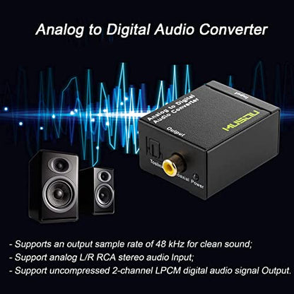 Musou RCA Analog to Digital Optical Toslink Coaxial Audio Converter Adapter with Optical Cable