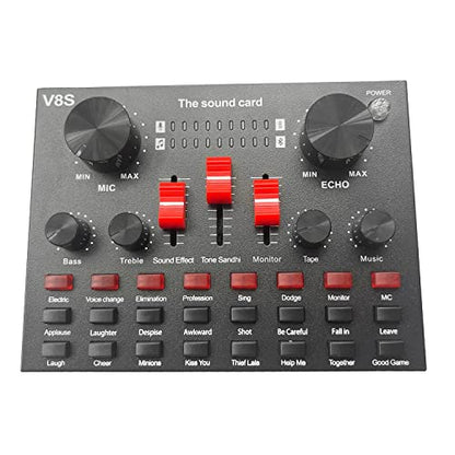 V8S Microphone USB Rechargeable DSP External Mixer Karaoke 3.5Mm Interface Sound Card Portable Live Broadcast Stereo, Black, 500366341