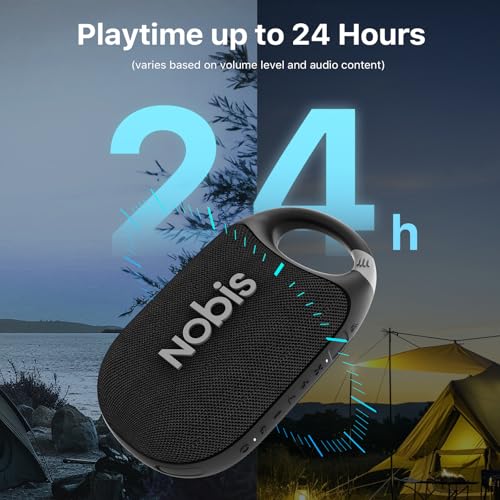 NOBIS Clip Portable Bluetooth Speaker, Up to 24H Playtime, IP68 Waterproof | BT 5.3, HD Sound & Custom EQ Via App, Wireless Stereo Pairing, Built-in Carabiner for Outdoor & Travel - color: Black