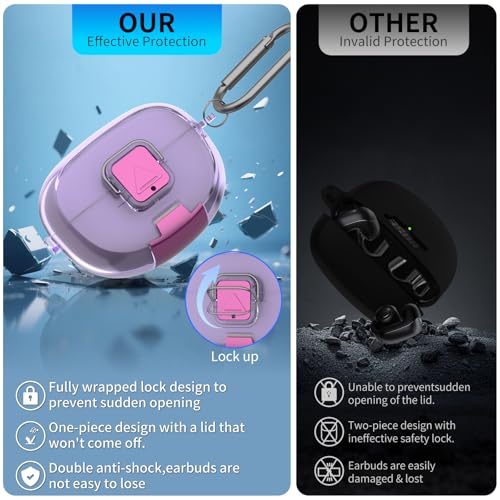 for Bose Ultra Open Earbuds Case with Secure Lock & Phone Stand, Soft TPU Shockproof Protective Clear Case for Bose Open Ear Earbuds Accessories with Cleaning Pen & Keychain (Clear Purple) - color: Clear Light Purple