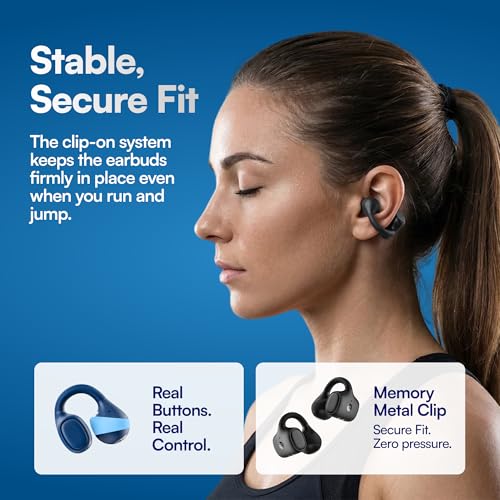 Raycon Everyday Clip-On Earbuds - Open Ear, Water Resistant, 30Hr (Blue) | Open-Ear Clip Design - color: Blue