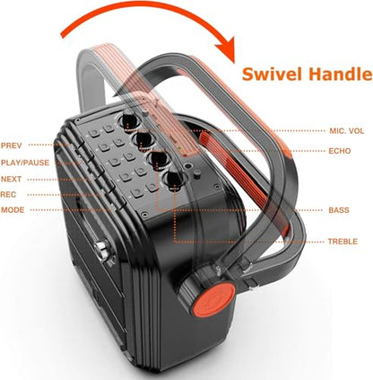 JYX Karaoke Machine with 2 Wireless Microphones, Portable Bluetooth Speaker PA System with Shoulder Strap, Subwoofer Support TWS, USB, Radio, AUX, REC, Bass&Treble for Home Party/Meeting/Adults/Kids - color: Black