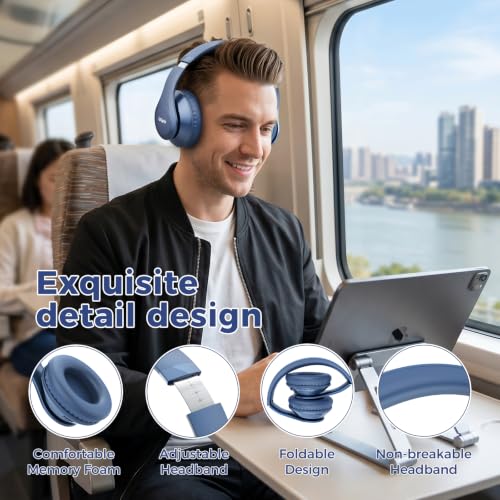 Uliptz Bluetooth Headphones Over Ear, Wireless HiFi Stereo Foldable Headset | 65H Playtime, Bluetooth 6.0, 6 EQ Modes, Built-in Mic, Deep Bass Stereo, Lightweight Design for Home, Office, Travel & PC - color: Blue