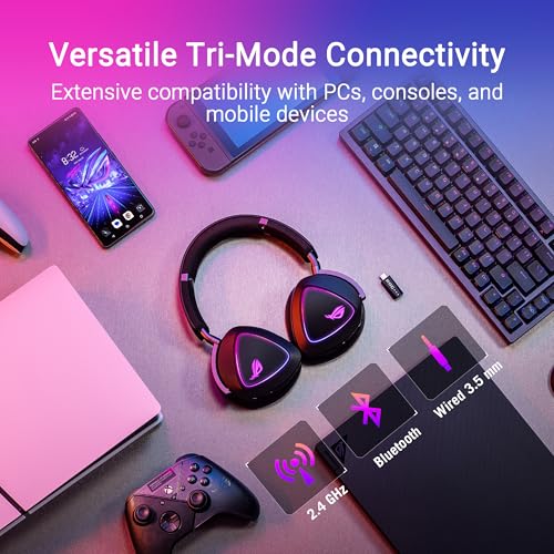 ASUS ROG Delta II Wireless Gaming Headset with Detachable Mic – Black | Tri-Mode (BT 2.4GHz via ROG SpeedNova, 3.5mm), 50mm Titanium Drivers, 110hr Battery, DualFlow Audio for PC, Switch, PS5, Xbox - color: Black