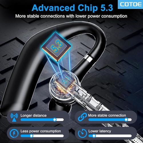 Bluetooth Headset with 72-Hour Talk Time & 500mAh Charging Case, Bluetooth V5.3 Headset with Noise Cancelling Mic – Wireless Earpiece Hands-Free Headphones for Office Trucker Driving Business,Black