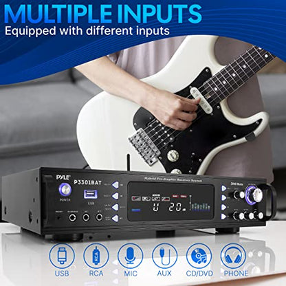 Pyle Bluetooth Home Stereo Amplifier - Hybrid Multi-Channel 3000 Watt Power Amplifier Home Audio Receiver System w/ AM/FM Radio, MP3/USB,AUX,RCA Karaoke Mic in - Rack Mount, Remote - P3301BAT