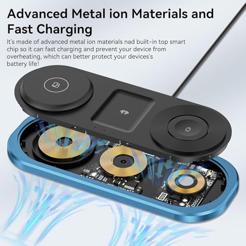 3 in 1 Fast Wireless Charger Stand for iPhone, Foldable Travel Charging Station for Magsafe for iPhone 17/Air/16/15/14/13/12 Series, Apple Watch Series, AirPods pro/2/3/4, 2025 Christ mas Gifts (Blue) - color: Blue