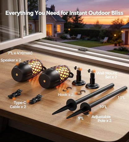 Outdoor Speakers with Ligths Gifts for Men Multi-Sync up to 100 Speakers | IPX5 Waterproof, HD Stereo Sound, Auto-Pairing, House Warming Gifts, Lanterns for Camp|Patio|Pool|Yard, Cool Stuff