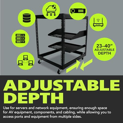 Pearington 12U Open Frame Server Rack, 23''-40'' Adjustable Depth, Free Standing or Wall Mount, 4 Post AV Rack with Casters, Holds Networking IT Equipment AV Gear Router Modem - size: 12U Open Frame