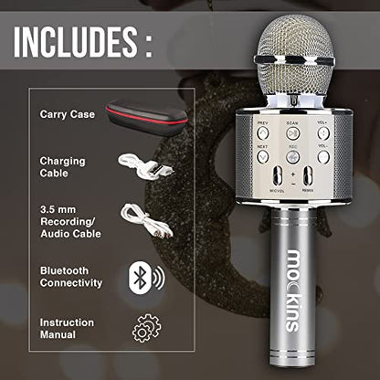 Mockins Silver Bluetooth Karaoke Microphone for Kids with Built in Wireless Speaker| Wireless Microphone Karaoke Compatible with iOS & Android | All-in-One Mic - color: Silver