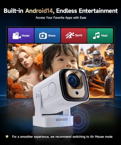 【Auto Focus&1080P】Magcubic Mini Smart Projector 4K Support, Built in Apps | Portable Projector with Wifi 6 and Bluetooth 5.4, Auto Keystone, 5W Speaker, Android 14, Voice Control, Home Movie Proyector