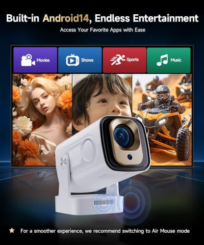【Auto Focus&1080P】Magcubic Mini Smart Projector 4K Support, Built in Apps | Portable Projector with Wifi 6 and Bluetooth 5.4, Auto Keystone, 5W Speaker, Android 14, Voice Control, Home Movie Proyector