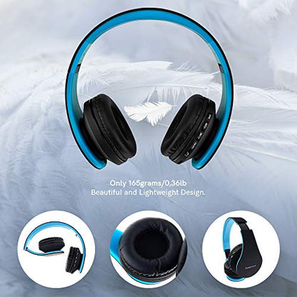 PowerLocus Wireless Bluetooth Over-Ear Stereo Foldable Headphones, Wired Headsets with Built-in Microphone for iPhone, Samsung, LG, iPad (Black/Blue) - color: Black/Blue