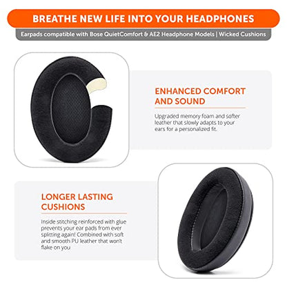WC Upgraded Replacement Ear Pads for Bose QC15 Headphones Made By Wicked Cushions- Supreme Comfort - Compatible with QC25 / QC2 / AE2 / AE2i / AE2W - Extra Durable | (Velour)